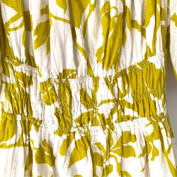 Maeve Anthropologie Feliciana Puff Sleeve Chartreuse White Mini Dress size small - Picture 9 of 10